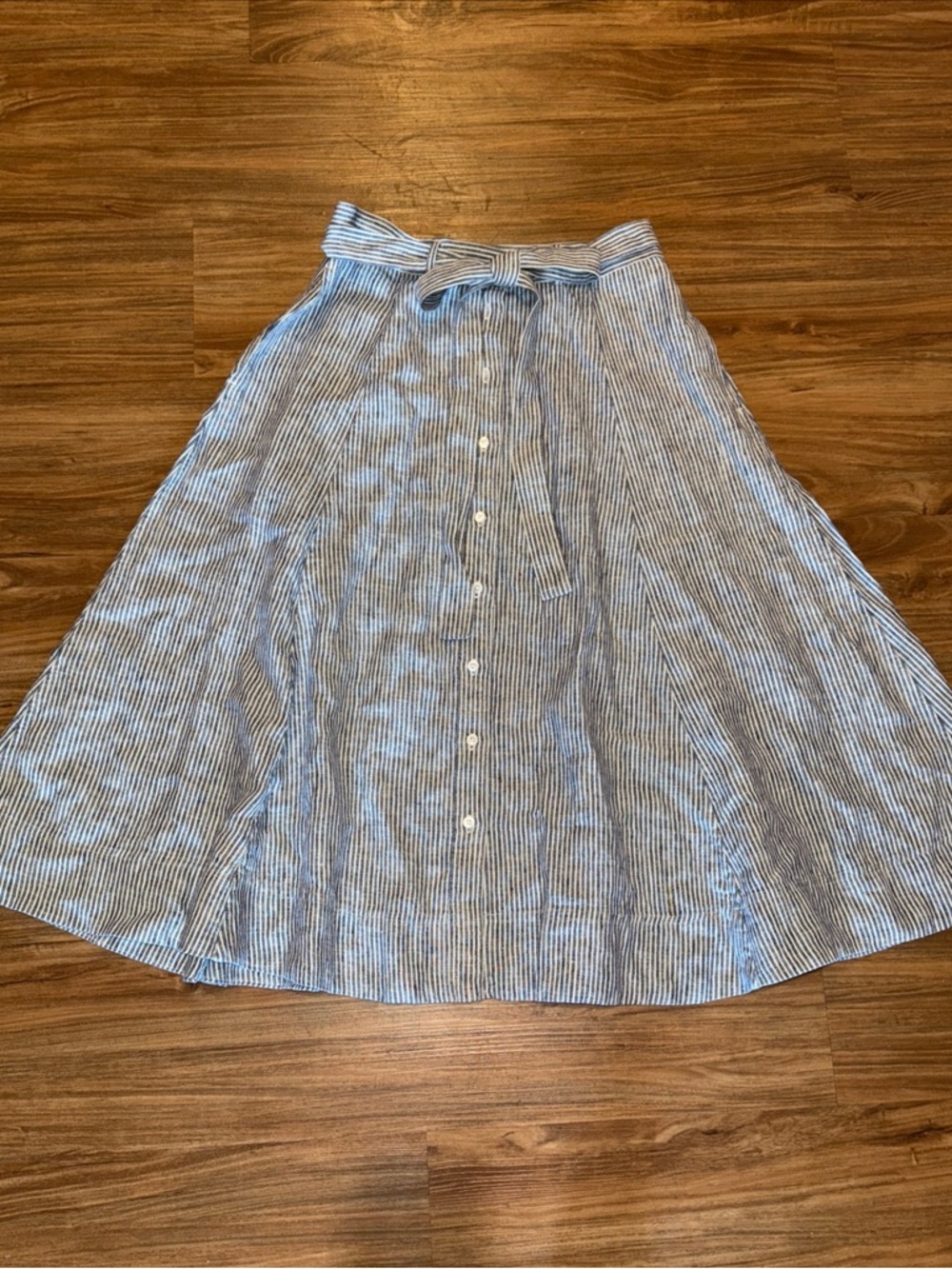 Ralph Lauren Blue and White Striped A-Line Skirt with Waist Tie size 10